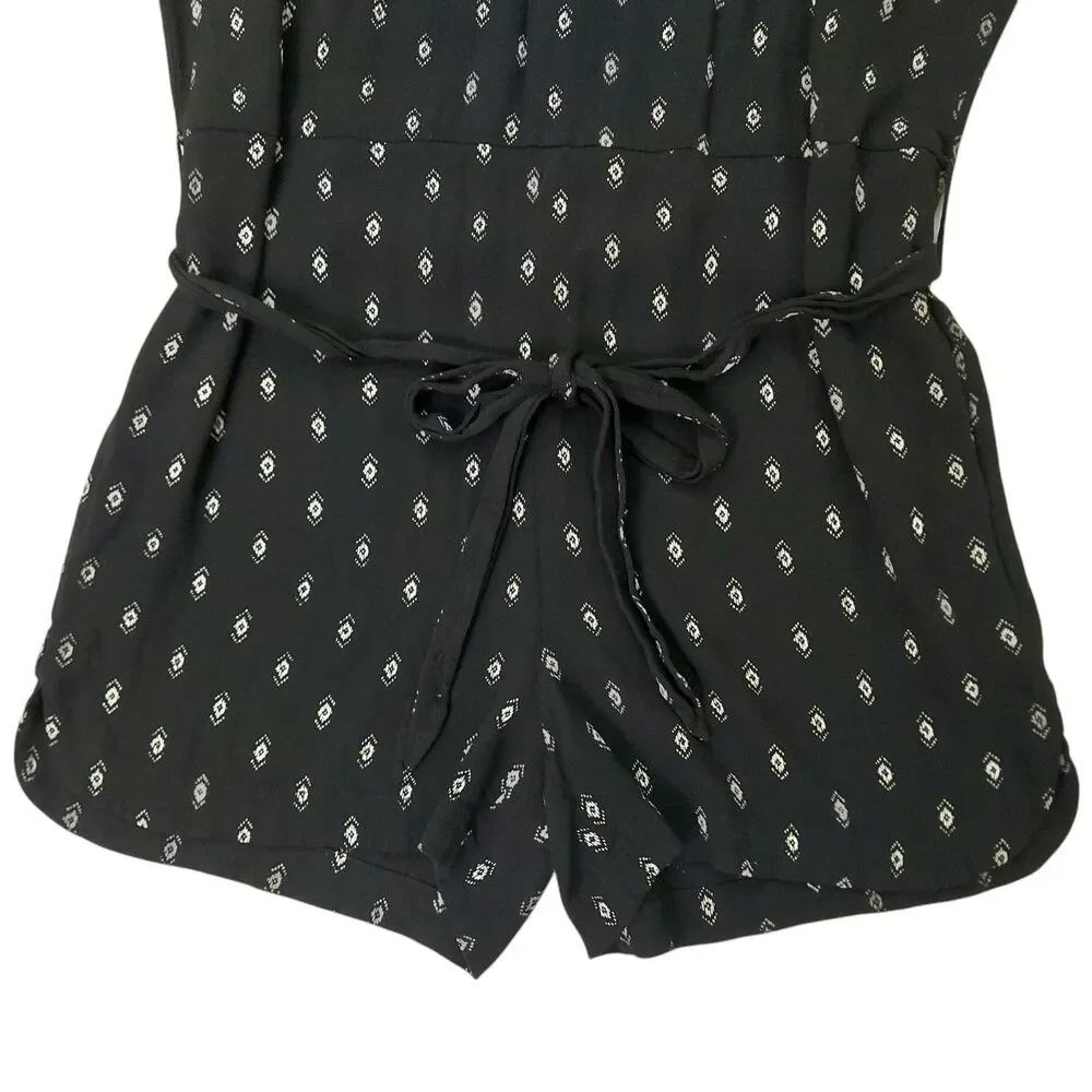 Madewell Romper Womens Small Black Diamond Print V-Neck Cap Sleeve Bohemian - Picture 4 of 13